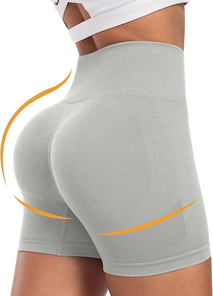 CHRLEISURE Women's 4 Packs Workout Gym Shorts, High Waisted Butt Lifting Scrunch Butt Seamless