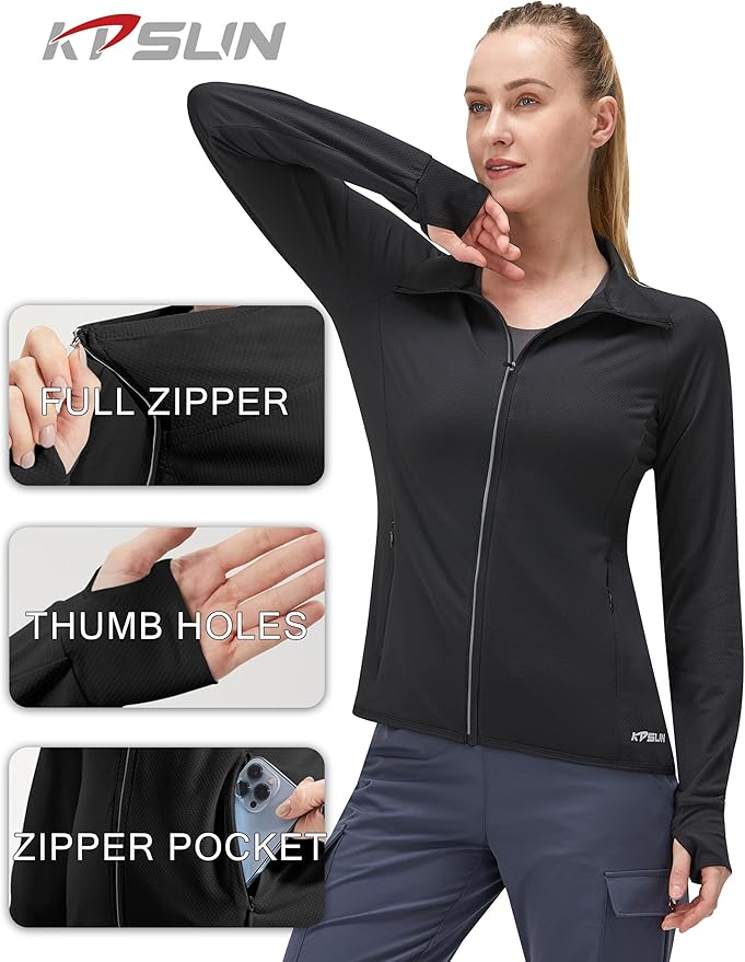 Women's UPF 50+ UV Sun Protection Clothing Long Sleeve Athletic Hiking Shirts Lightweight SPF Zip