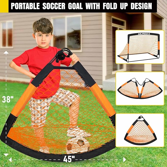 Soccer Goal, Kids Soccer Goals for Backyard Set, 2 Pack of Portable Pop Up Soccer Net with Soccer