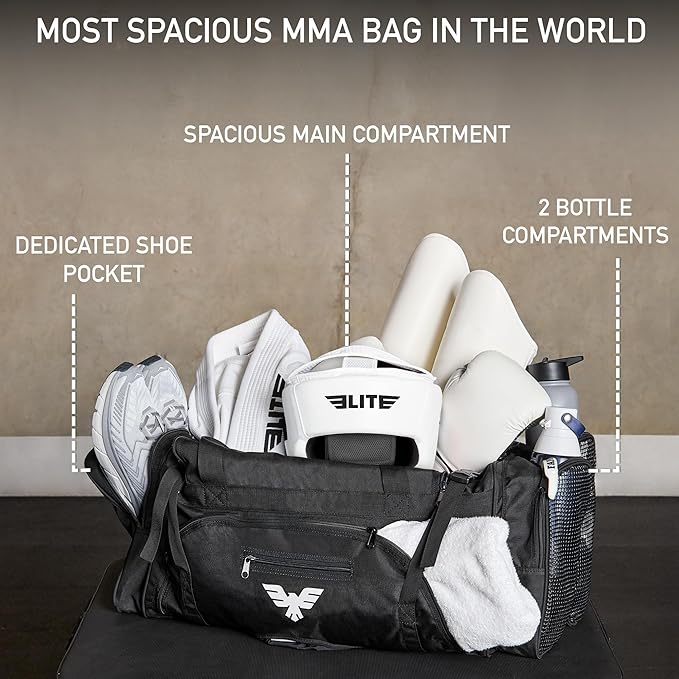Elite Sports Monster MMA Duffel Bag – Large 44L Cordura Sports Bag w/Mesh Shoe Compartment &