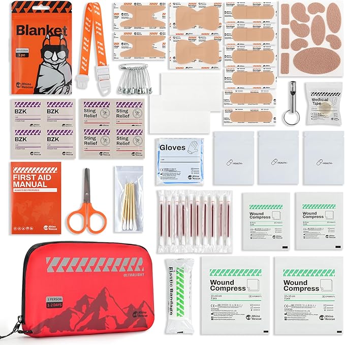 RHINO RESCUE Small First Aid Kit Ultralight Water-Resistent Medical Kit for Hiking, Backpacking