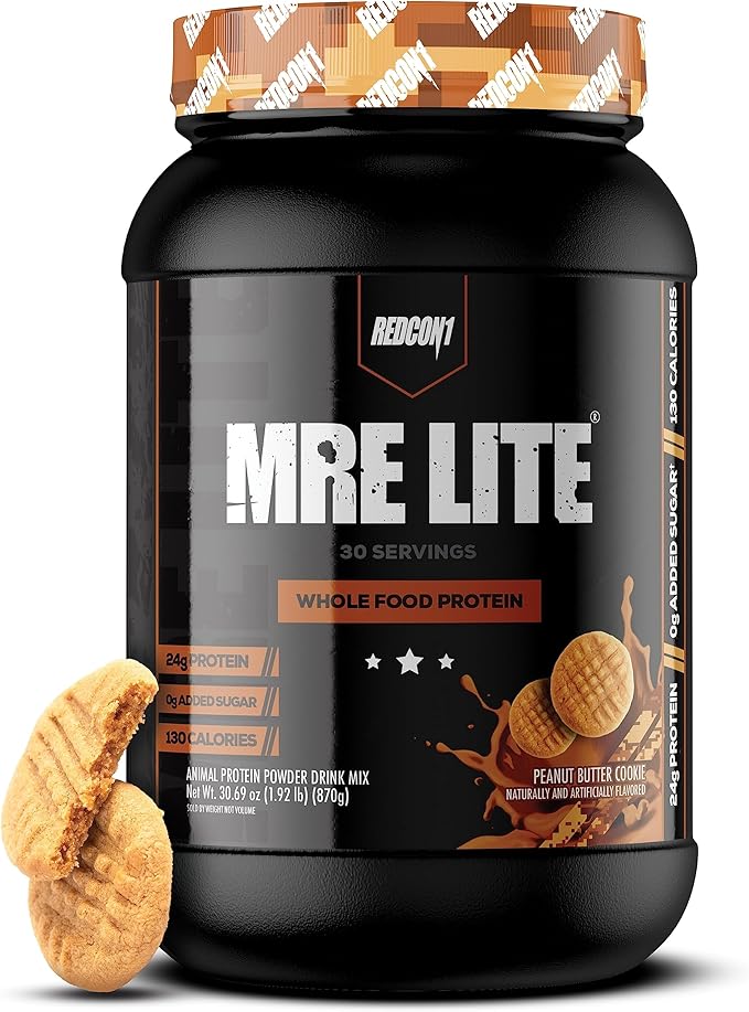 REDCON1 MRE Lite Whole Food Protein Powder, Peanut Butter Cookie - Low Carb & Whey Free Meal