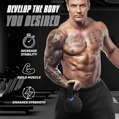 Yes4All Kettlebell, Heavy Duty Powder Coated Cast Iron Kettlebells, Non-Slip Handle & Flat Bottom