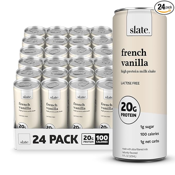 Slate Milk - High Protein Milk Shake - French Vanilla - Lactose Free, 20g Protein, 1g Sugar, 100
