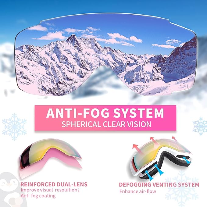 Freela Kids Ski Snowboard Goggles for Toddler(3-14) Youth Anti Fog Anti UV Goggles Girls Boys Snow