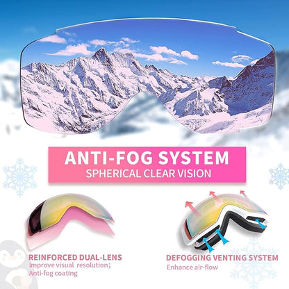 Freela Kids Ski Snowboard Goggles for Toddler(3-14) Youth Anti Fog Anti UV Goggles Girls Boys Snow