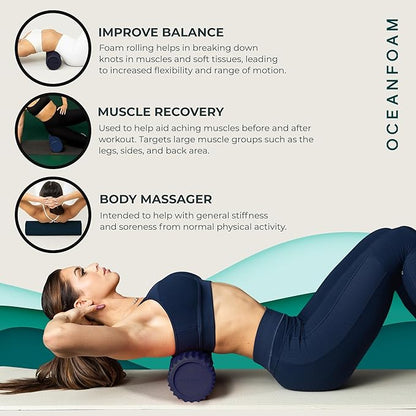 Oceanfoam Tidal Roller - Dark Navy - Muscle Massage Foam Roller for Back Pain & Stretching - Firm