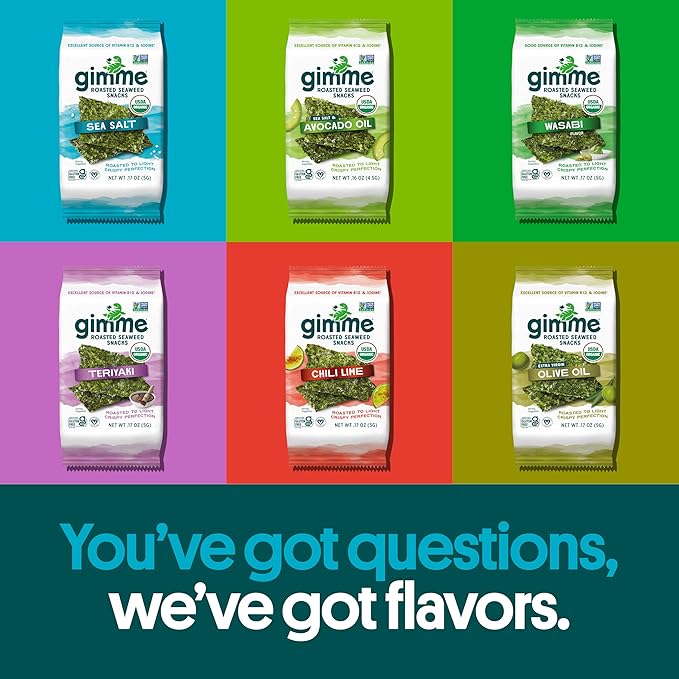 Gimme Seaweed Organic Premium Roasted Seaweed Snacks, New 6 Flavor Variety Pack, 12 Count (2 Each)