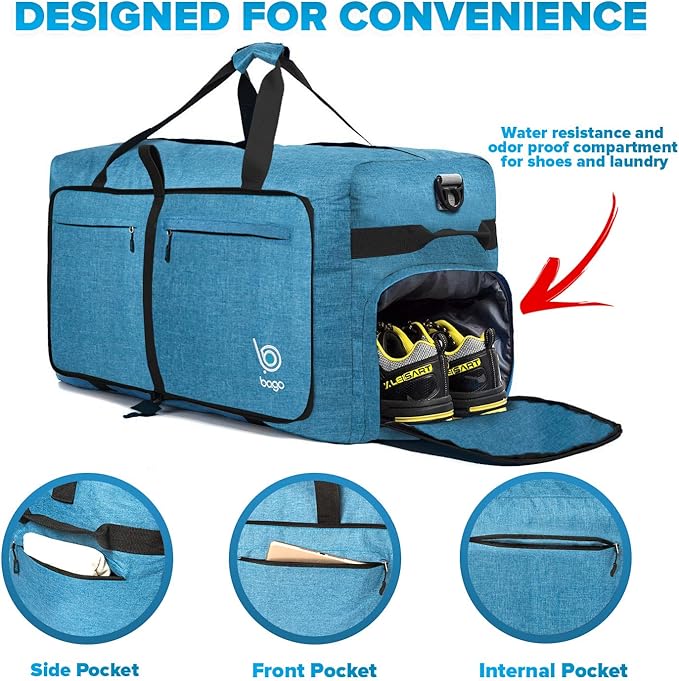 Bago Large Foldable Duffel Bags for Traveling Women & Men - 120L Packable Duffle Bag for Travel