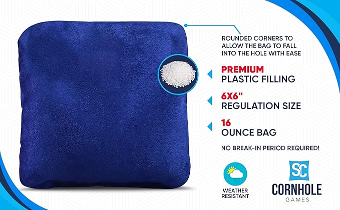 Professional Dual Sided Cornhole Bags- 16 oz 6x6 w/Premium Resin Fill - Official Tournament