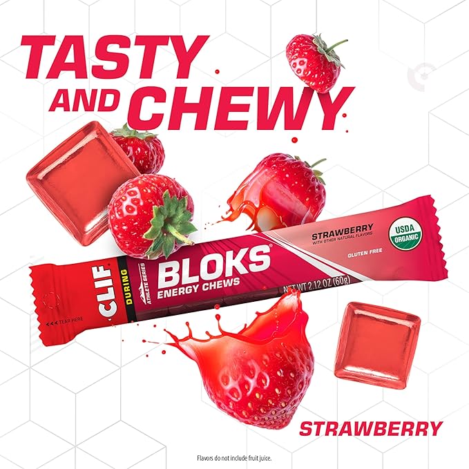 CLIF BLOKS - Strawberry Flavor - Energy Chews - Non-GMO - Plant Based - Fast Fuel for Cycling and