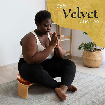 Bamboo Meditation Bench with Cushion - Foldable Bench for Multiple Seating Angles - Kneeling Chair