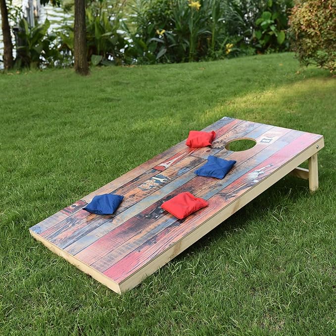 Solid Wood Vintage Cornhole Game Set, Two 4'x2'Cornhole Boards, 8 Cornhole Bags for Indoor and