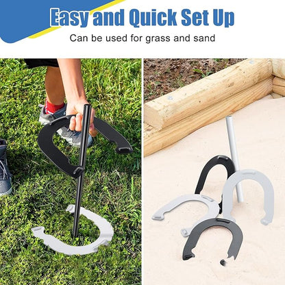 Horseshoes Outside Game for Kids, Metal Horse Shoes Game Kit Includes 4 Horseshoes 2 Stakes