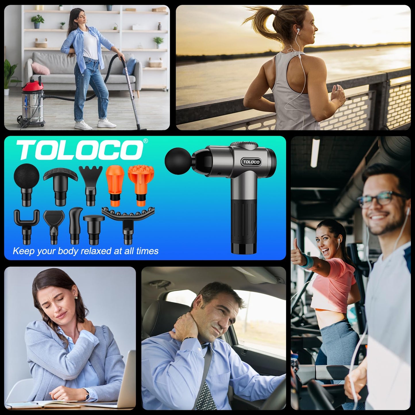 TOLOCO Massage Gun, Deep Tissue Back Massage for Athletes for Pain Relief, Percussion Massager with
