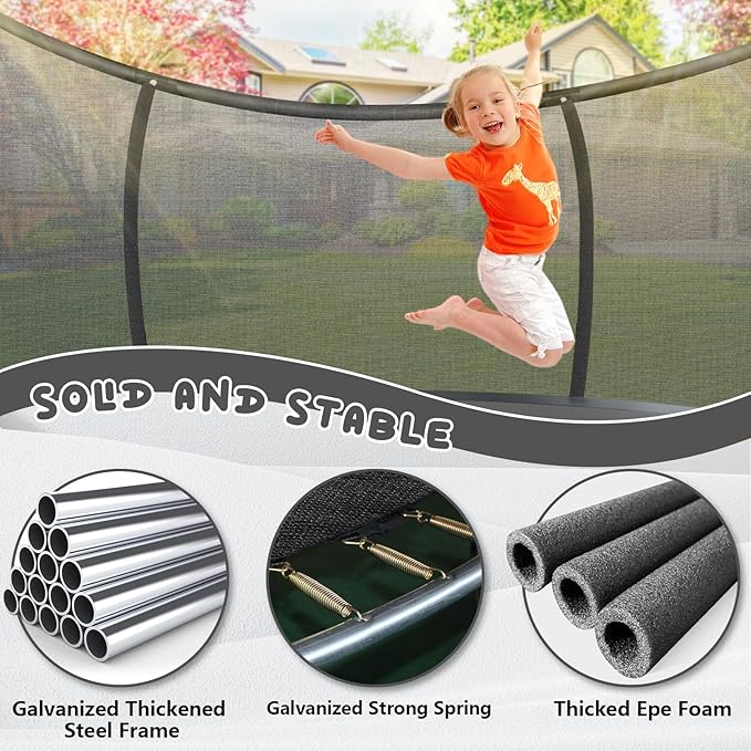 Trampoline 12FT 14FT 15FT 16FT for Kids/Adults - Outdoor Recreational with Enclosure Net Curved