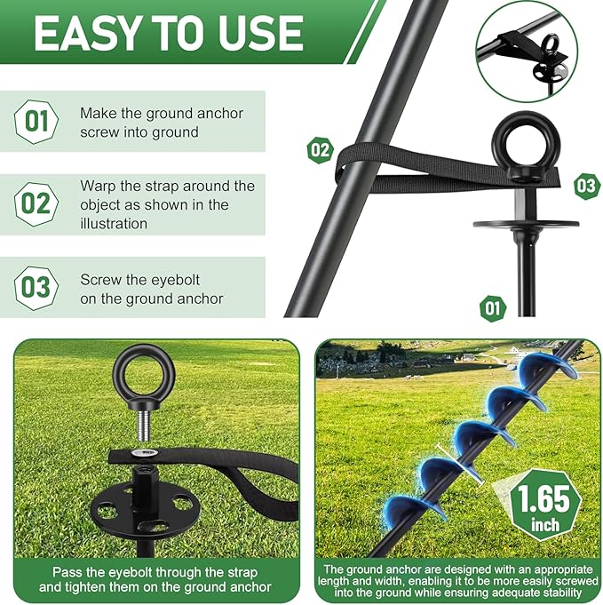 Ground Anchors Screw in - Heavy Duty Trampoline Anchors/Stakes for High Wind, 4 Pack Earth Anchor