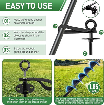 Ground Anchors Screw in - Heavy Duty Trampoline Anchors/Stakes for High Wind, 4 Pack Earth Anchor