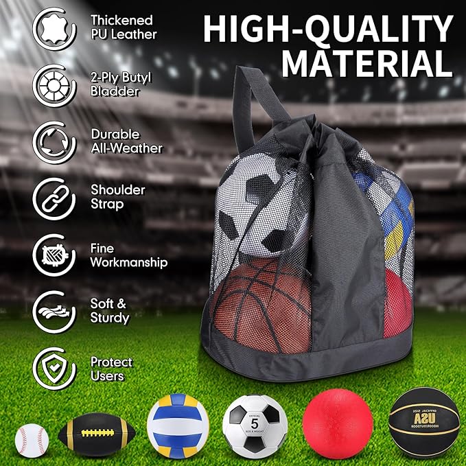 Leyndo 18 Pcs Sport Balls Bulk Set Basketball Football Volleyball Soccer Playground Baseball with