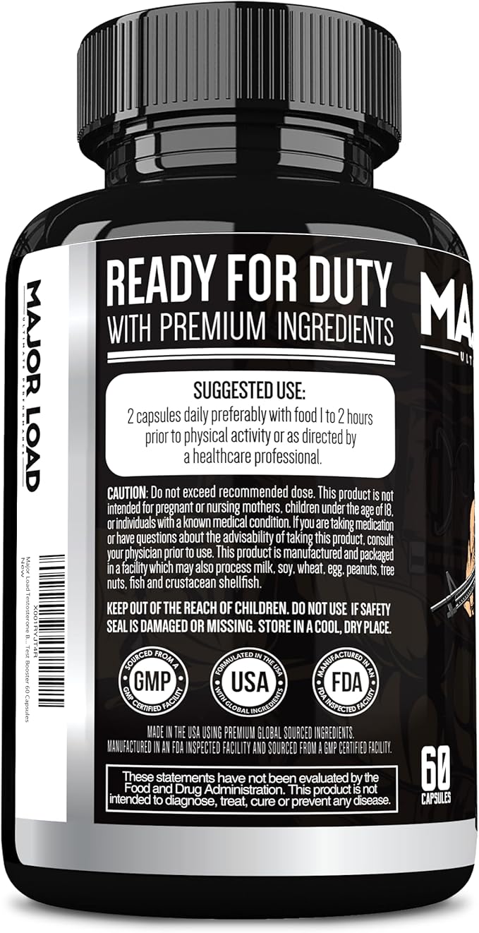 Major Load Testosterone Booster for Men - Testosterone Supplement with Horny Goat Weed, Maca Root