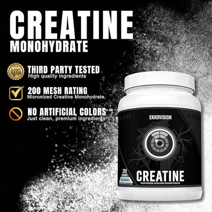 Ekkovision Creatine Monohydrate Powder, Micronized, Unflavored, Pre Workout & Post Workout