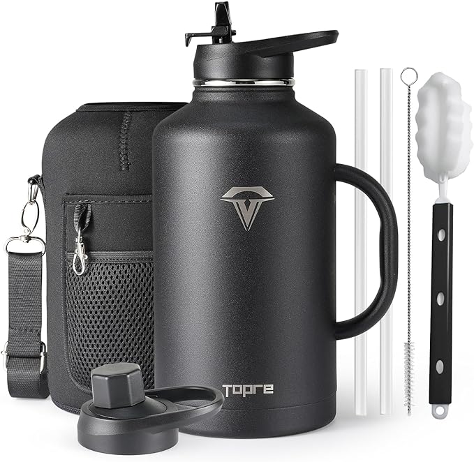 Half Gallon Water Bottle with Straw and Lid, 64 oz Insulated Stainless Steel Jug with
