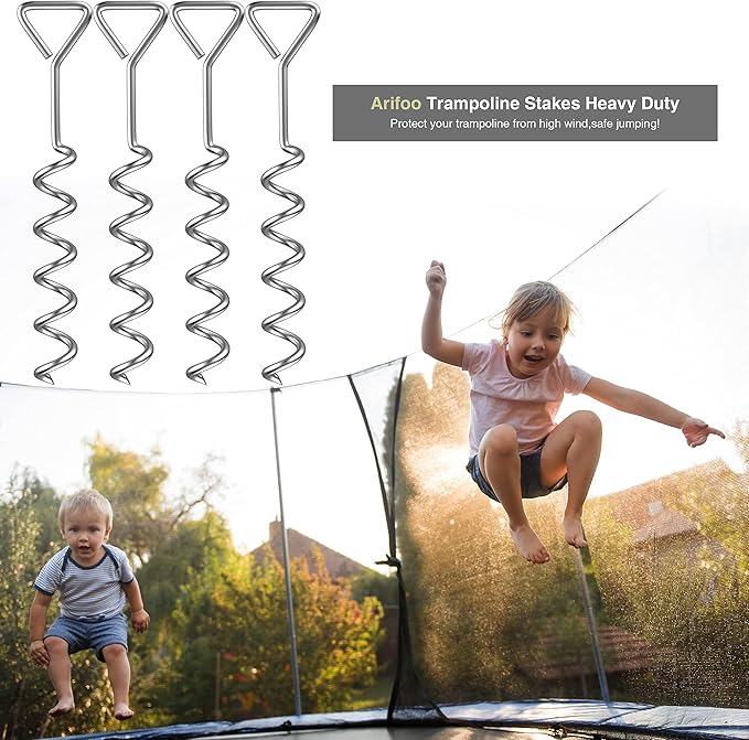 Trampoline Stakes Heavy Duty Strong and Galvanized Steel Corkscrew High Wind Anchor Kit for