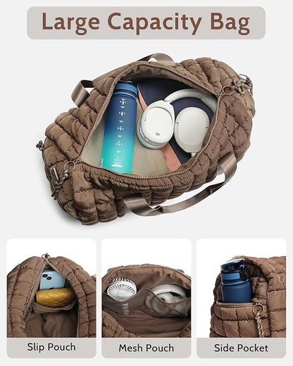 Quilted Duffel Bag for Women, Puffer Gym Duffle Bag with Shoe Compartment Lightweight Large