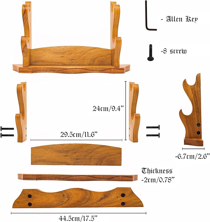 Mythrojan Solid Wood Sword Stand Wall Mount Display Rack for Medieval, Samurai, Katana & Knife