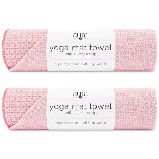 S&T INC. Aura Microfiber Yoga Mat Towel with Grip, 2 Pack, 24" x 72", Pink