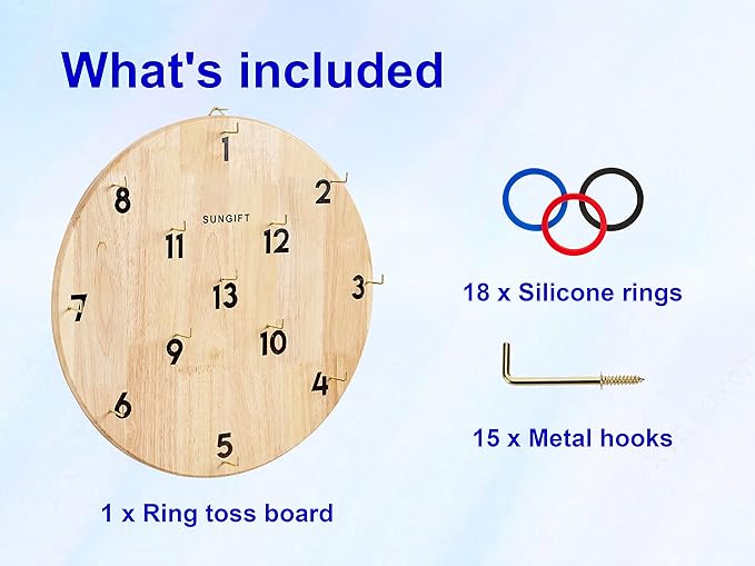 SUNGIFT Hook Ring Toss Game for Adults & Kids - Yard Hooky Ring Tossing Games - Hookie Wall Game