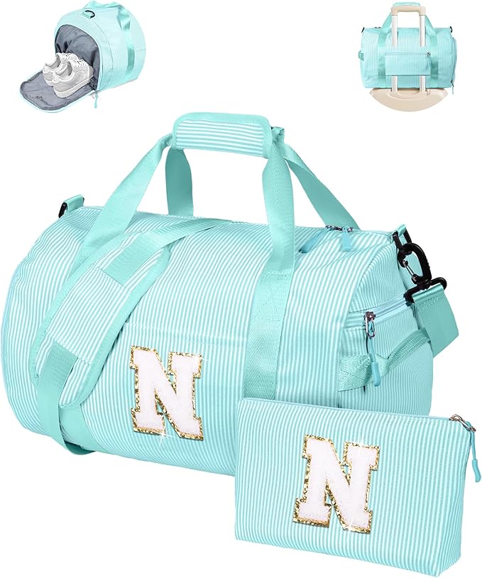 Granddaughter Gift from Grandmom, Girl Gym Bag, Kids Initial Overnight Duffel Bags with Shoe
