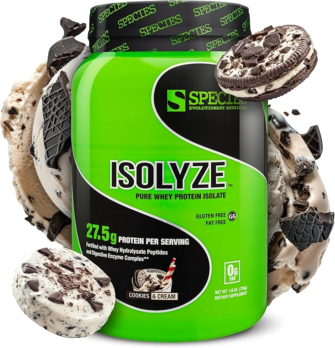 Species Nutrition Isolyze Whey Protein Powder, 100% Whey Isolate for Muscle Building, 27.5g Protein
