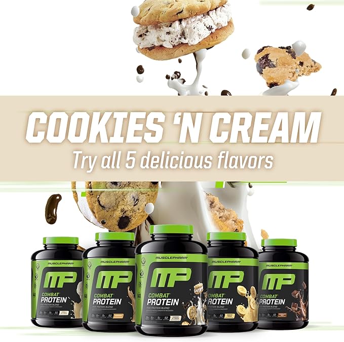 MusclePharm Combat Protein Powder, Cookies ?˜N??Cream Flavor, Fuels Muscles for Productive