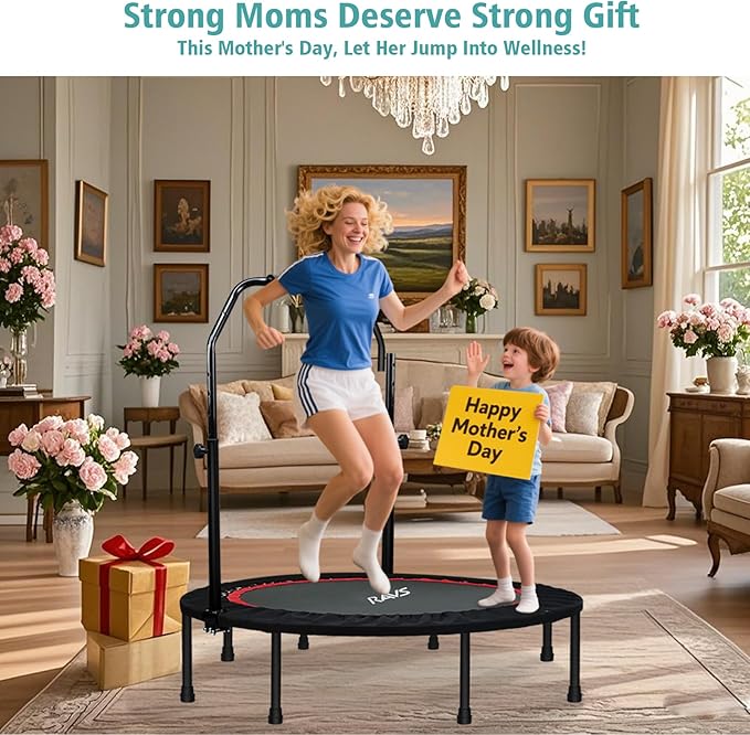 RAVS Mini Trampoline for Kids Adults 40"/48" Foldable Fitness Rebounder Kids Trampoline with 5