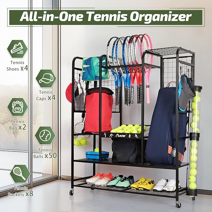 PLKOW Tennis Bag Organizer Tennis Racket Storage Rack, Tennis Equipment Holder for Bags, Balls