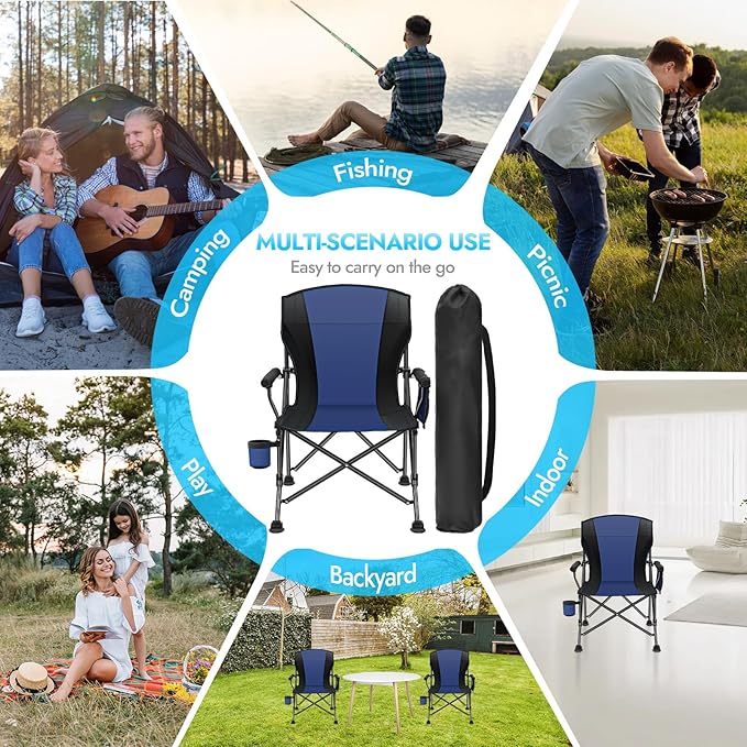 2 Pack Oversized Folding Camping Chair for Adults, Supports 450 LBS Camping Chairs, Heavy Duty