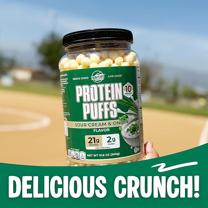 Twin Peaks Protein Puffs - (Sour Cream & Onion), Keto Friendly, Low Carb Snack (300g, 21g Protein