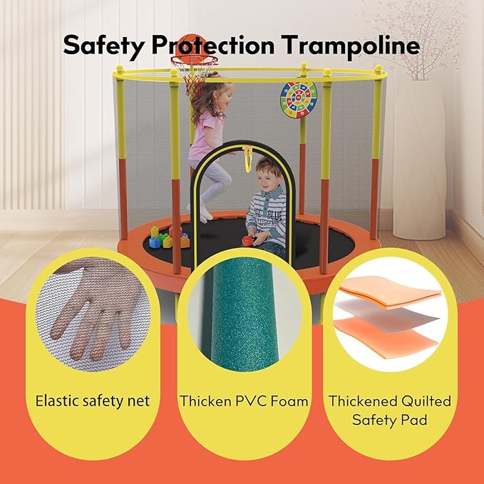 72" Trampoline for Kids with Net,6 FT Indoor & Outdoor Small Toddler Trampoline with Basketball