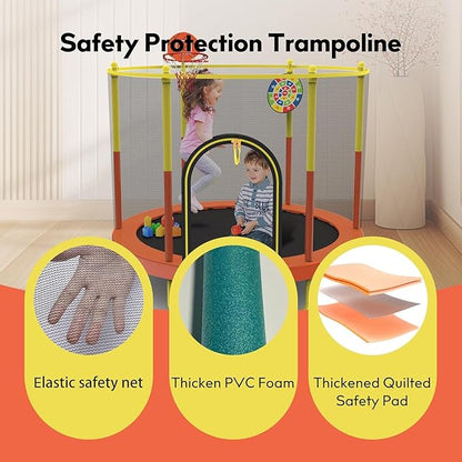 72" Trampoline for Kids with Net,6 FT Indoor & Outdoor Small Toddler Trampoline with Basketball