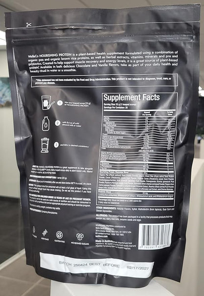 WelleCo, Nourishing Protein, Premium Organic Sprouted Brown Rice & Pea Protein, Chocolate Flavour