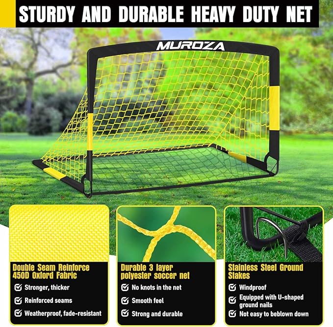 Soccer Goal, Kids Soccer Goals for Backyard Set, 2 Pack of Portable Pop Up Soccer Net with Soccer