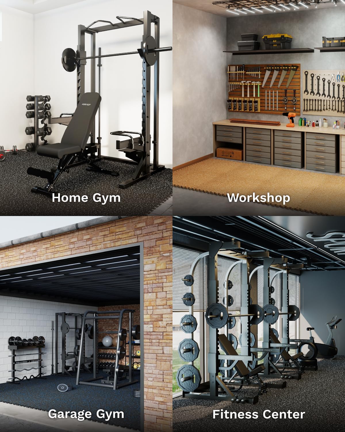 AIRHOP 0.56in Thick 48 Sq Ft Exercise Equipment Mats, 12 Tiles Upgraded Rubber Top with High