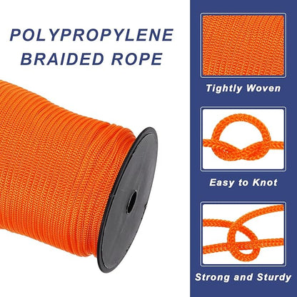 MECCANIXITY 3/16 Inch Polypropylene Rope Braided Ropes, 328ft Nylon Rope Hollow Utility Cord for