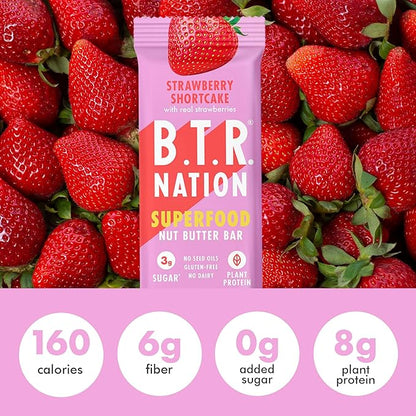 B.T.R. Nation Vegan Superfood Protein Bars - Strawberry Shortcake VITALITY | 12 Bars | Keto, Plant
