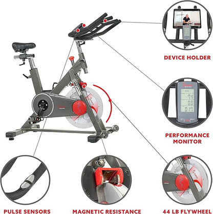 Sunny Health & Fitness Magnetic Exercise Bike, 44LB Flywheel & 300LB Weight Capacity for Intensive