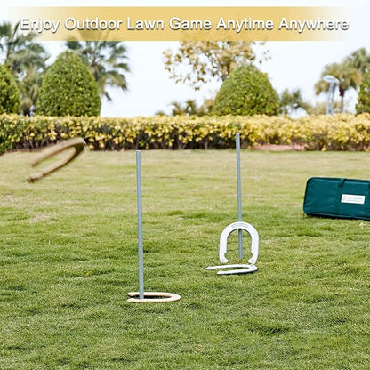 Horseshoes Set, Lawn Horseshoe Outside Game Kit for Teens Adults Families - Includes 4 Horse Shoes