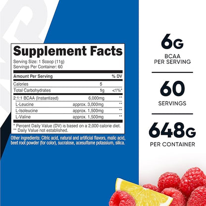 Nutricost BCAA Powder (Raspberry Lemonade, 60 Servings) - Optimal 2:1:1 Ratio