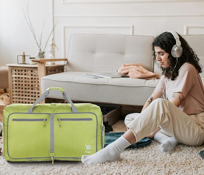 Bago Foldable Duffel Bags for Traveling Women & Men - 60L Medium Packable Duffle Bag for Travel