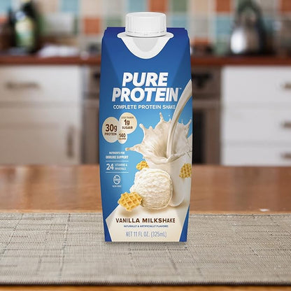 Pure Protein Vanilla Protein Shake, 30g Complete Protein, Vitamins A, C, D, and E plus Zinc to